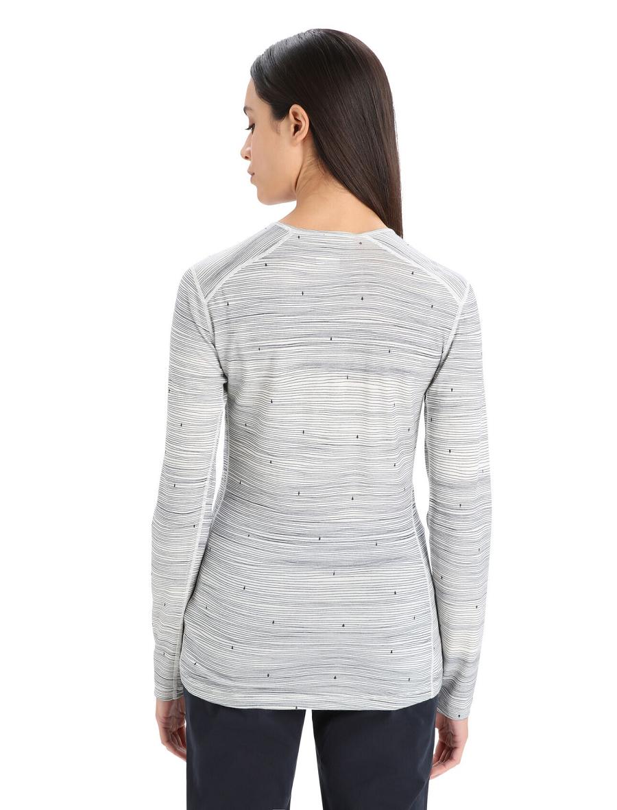 Women's Icebreaker Merino 200 Oasis Long Sleeve Crewe Ski Tracks Base Layers Snow / Midnight Navy | CA 1125OKIR